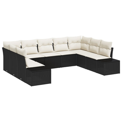 9 Persoons Tuin Sofa Set Met Kussens Poly Rattan Zwart en crème zonder tafel
