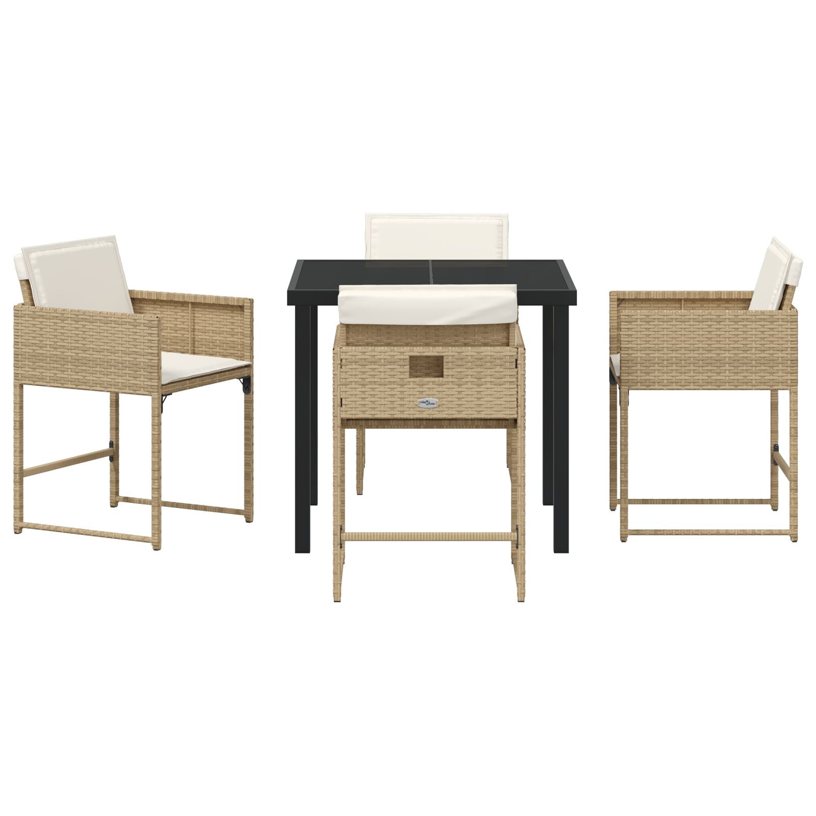 5-Delige Tuin Dinerset Met Kussens Beige Poly Rattan