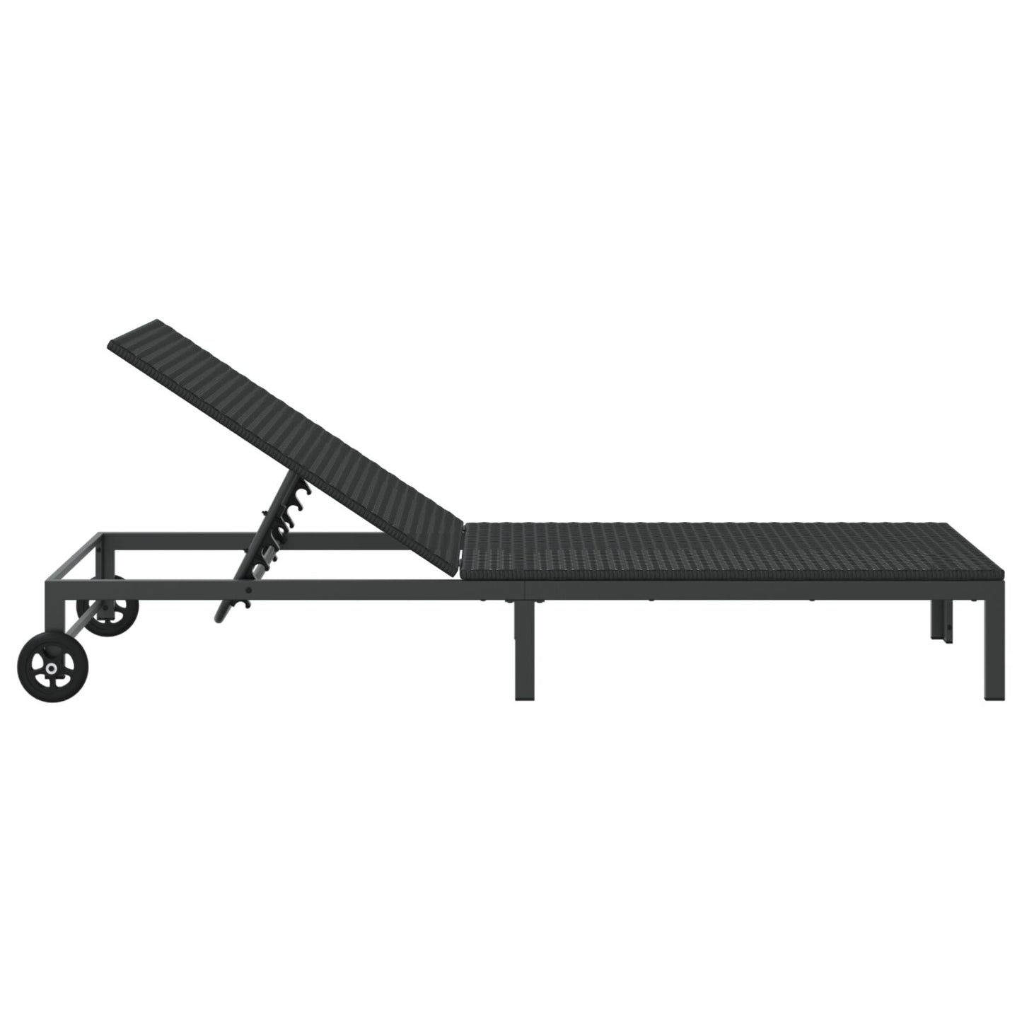 Zonnebed Met Wielen Poly Rattan Zwart 200 x 54 x 27.5 cm