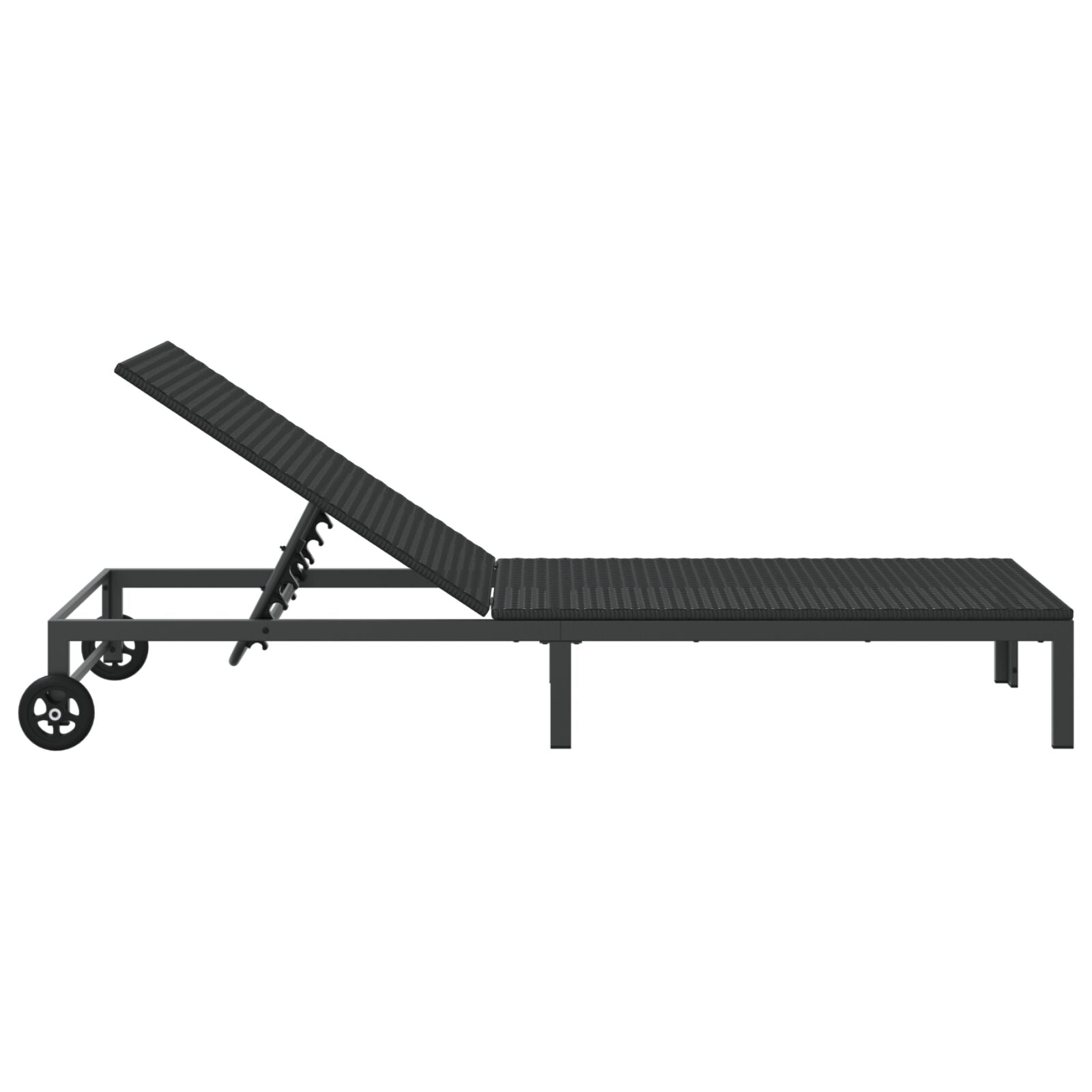 Zonnebed Met Wielen Poly Rattan Zwart 200 x 54 x 27.5 cm