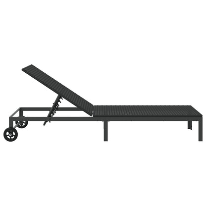Zonnebed Met Wielen Poly Rattan Zwart 200 x 54 x 27.5 cm