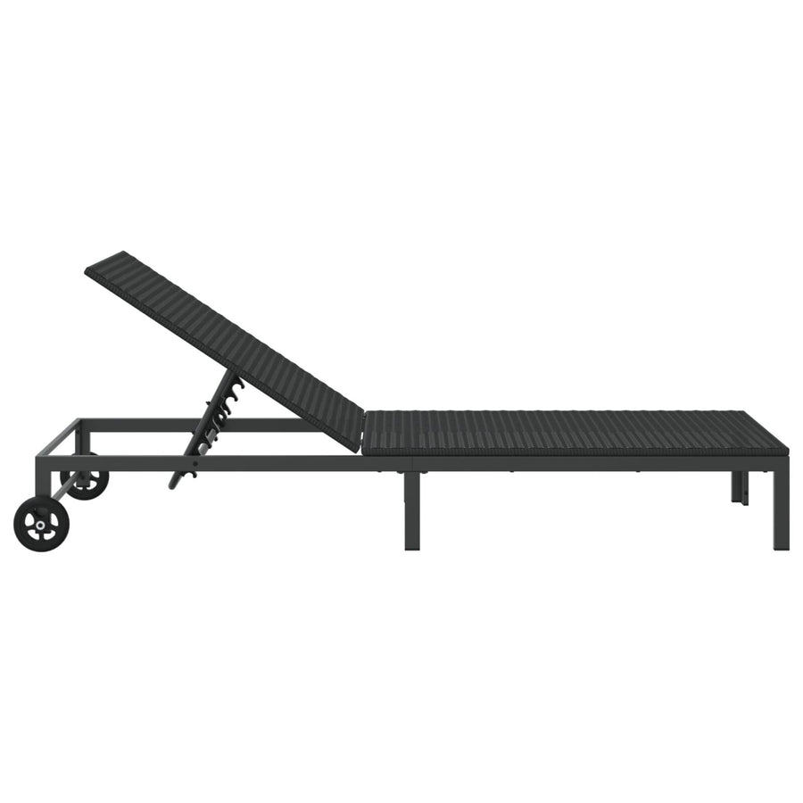Zonnebed Met Wielen Poly Rattan Zwart 200 x 54 x 27.5 cm