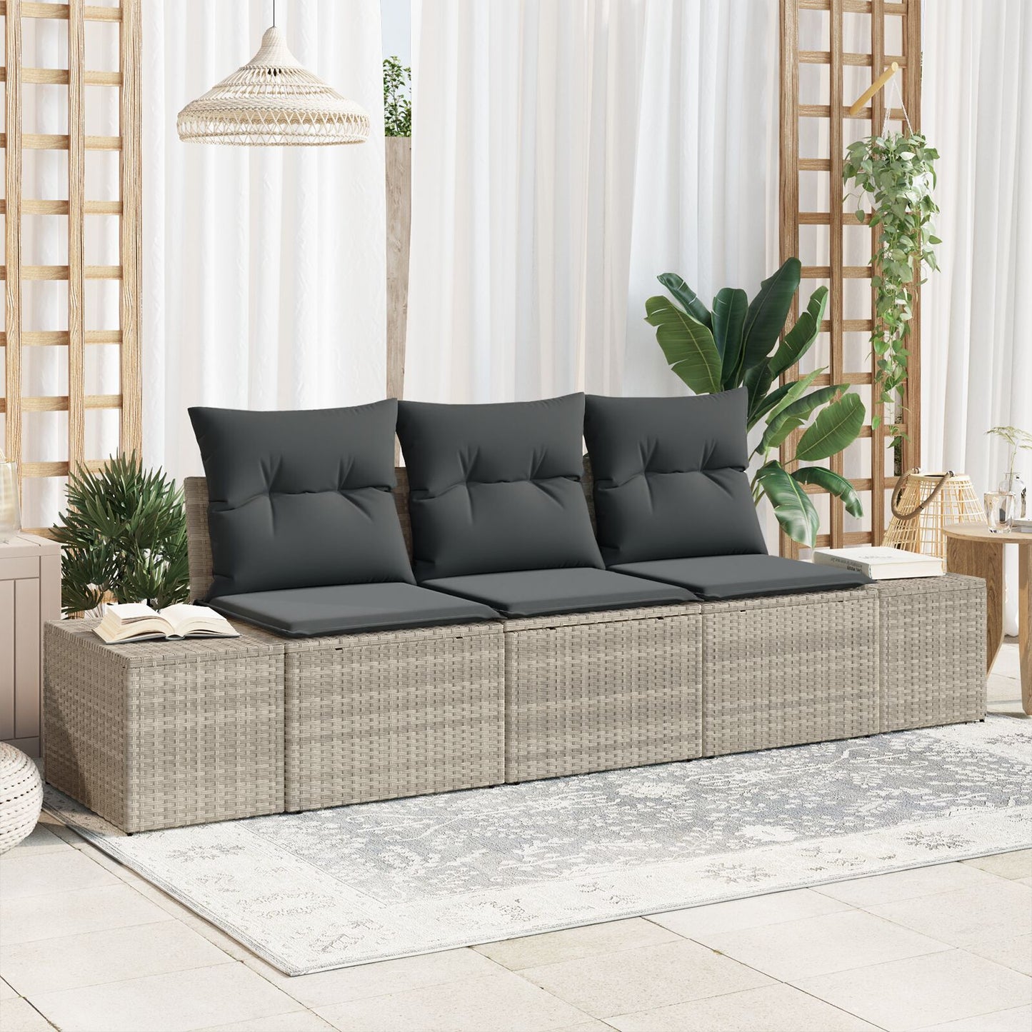 3-Delige Tuin Sofa Set Met Kussens Lichtgrijs Poly Rattan