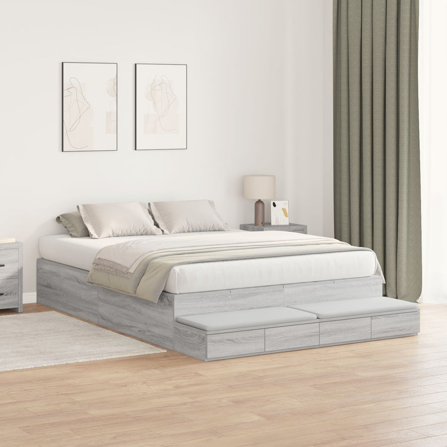 Opbergbedframe Grijs Sonoma Bewerkt Hout 150 X 200 Cm Artisanaal Eiken