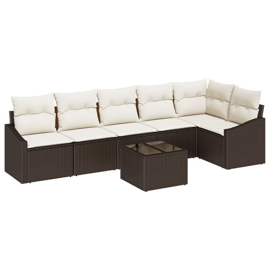 Tuin Sofa Set Set Van 7 Bruin, Crème Rattan, Polyester