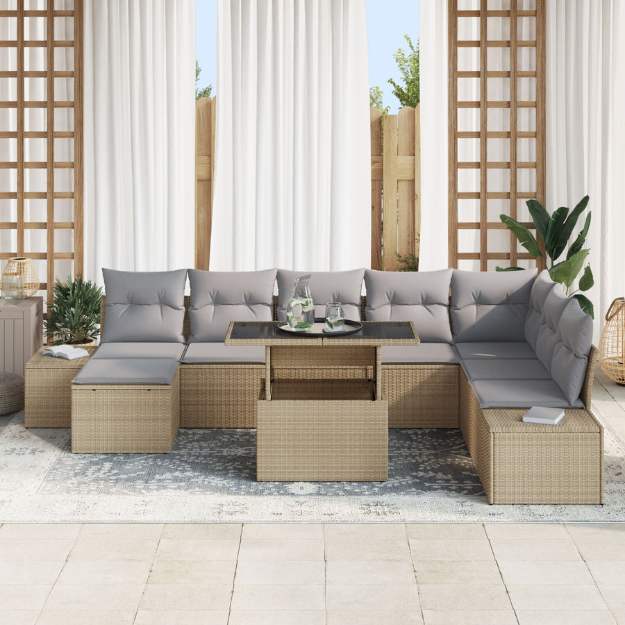 Tuin Sofa Set Set Van 9 Beige, Grijs Poly Rattan, Polyester Kussens