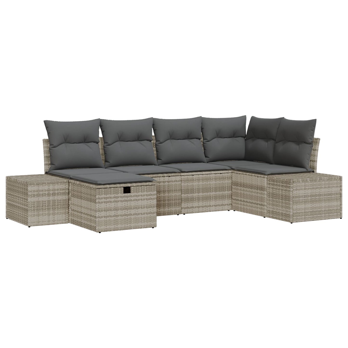 6-Delige Tuinbank Set Met Kussens Lichtgrijs Poly Rattan
