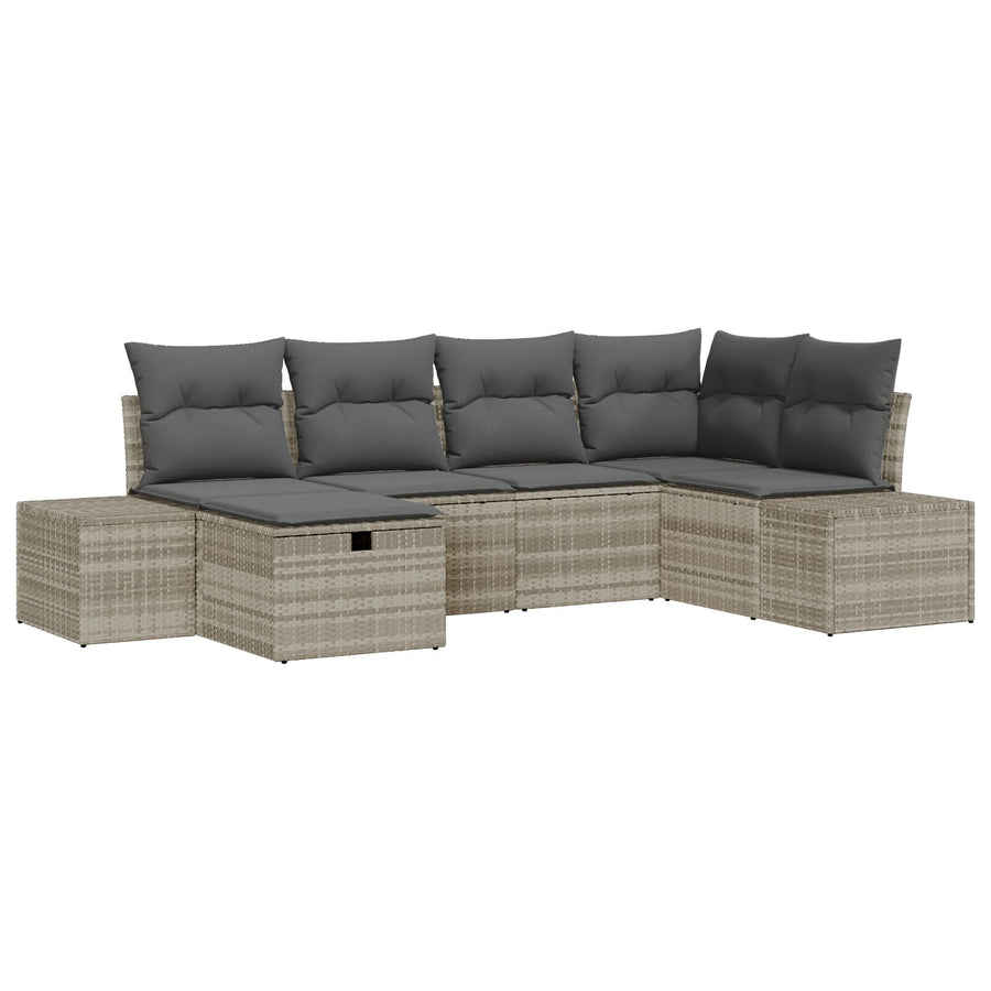 6-Delige Tuinbank Set Met Kussens Lichtgrijs Poly Rattan