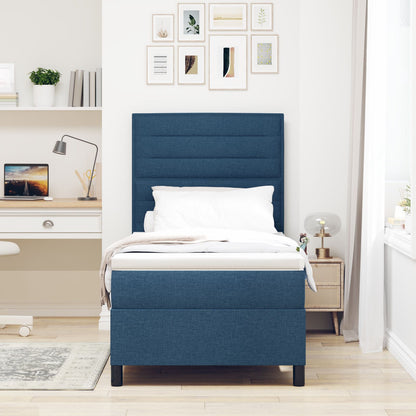 Boxspringbed Met Matras E Eenpersoons Stof Blauw 90 x 190 cm Lijnen ontwerp
