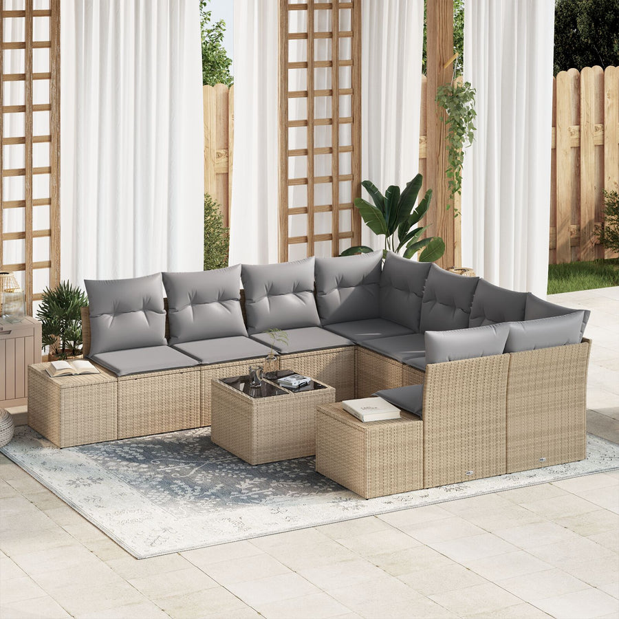 9 Persoons Tuin Sofa Set Met Kussens Beige Poly Rattan