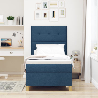 Boxspringbed Met Matras Blauw Eenpersoons Stof Blauw