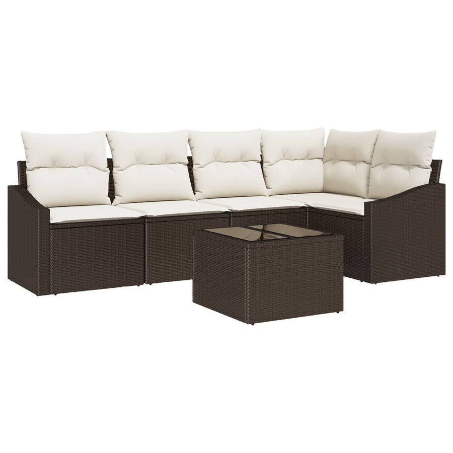 5-Delige Tuinsofa Set Met Kussens Grijs Poly Rattan Bruin en crème met tafel