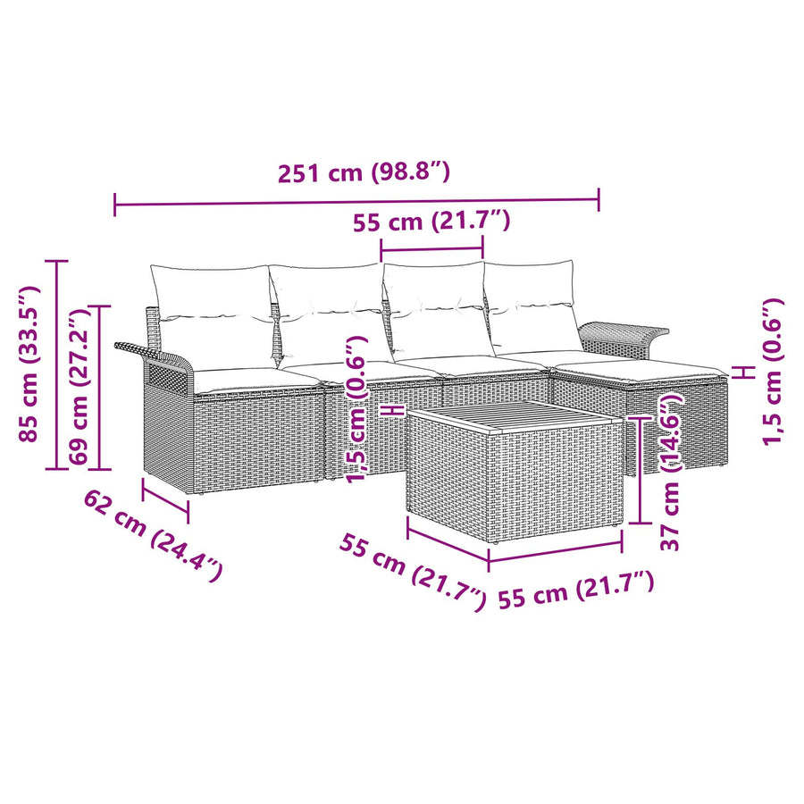Tuin Sofa Set Set Van 6 Beige En Grijs Rattan En Stof