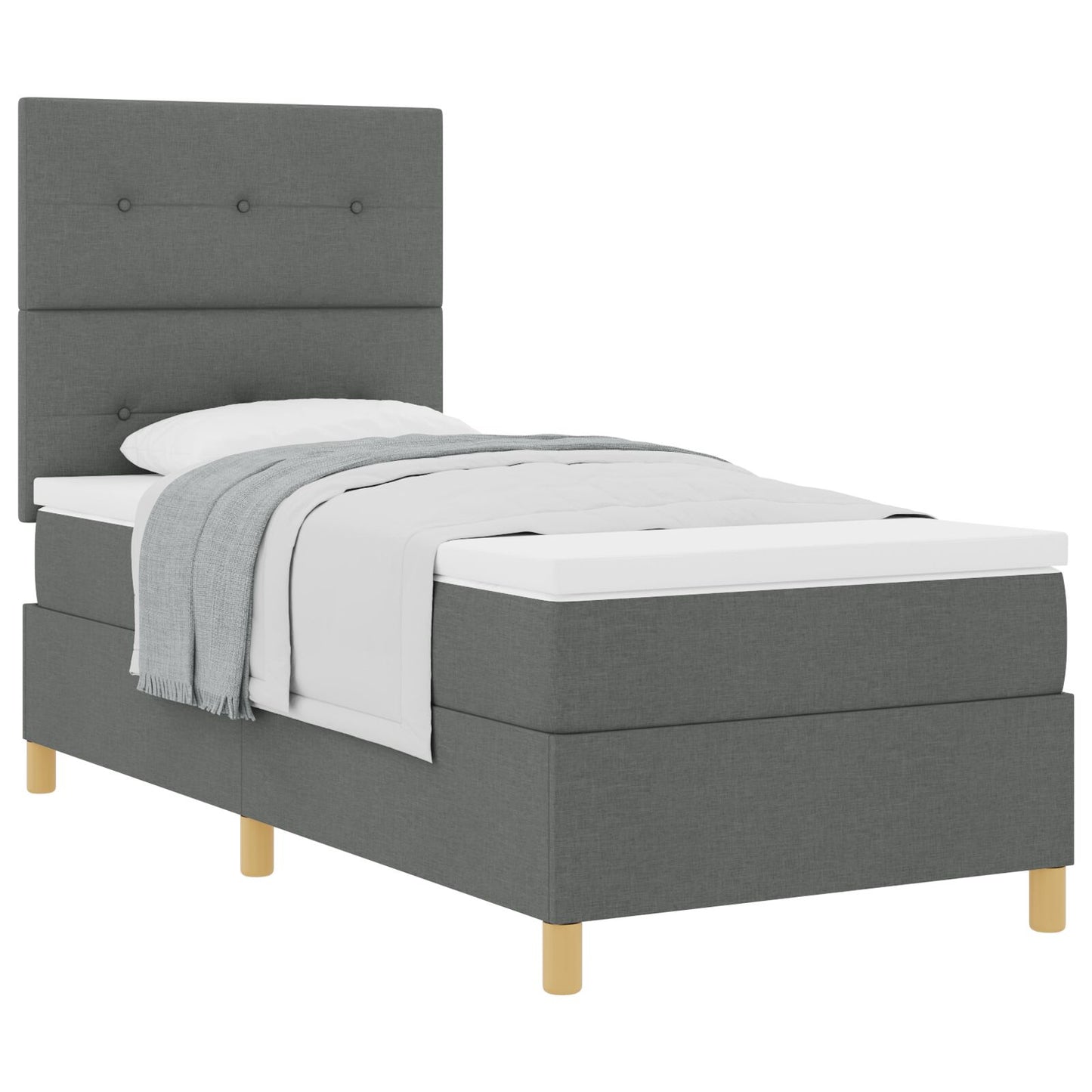 Boxspring Bed Met Matras Donkergrijs Eenpersoons Stof Blauw