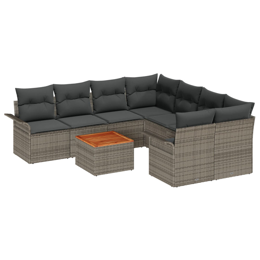 9-Delige Tuin Sofa Set Met Kussens Grijs Poly Rattan Acacia