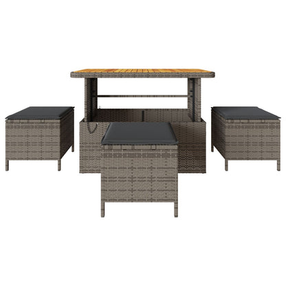 4-Delige Tuin Eetset Met Kussens Poly Rattan Acacia 110 cm Grijs 3 krukken