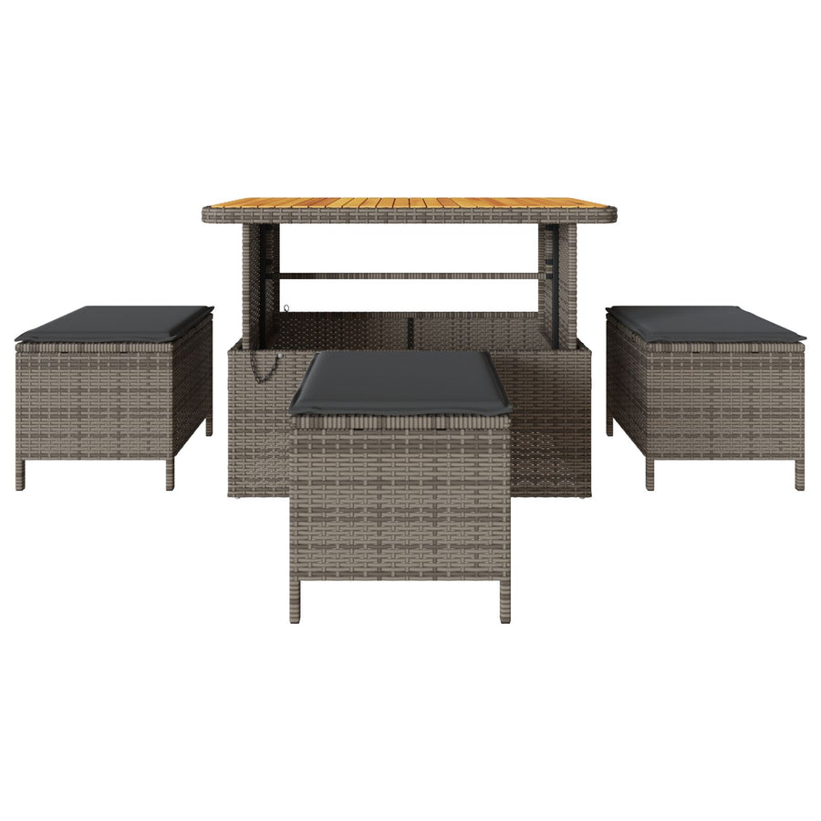4-Delige Tuin Eetset Met Kussens Poly Rattan Acacia 110 cm Grijs 3 krukken