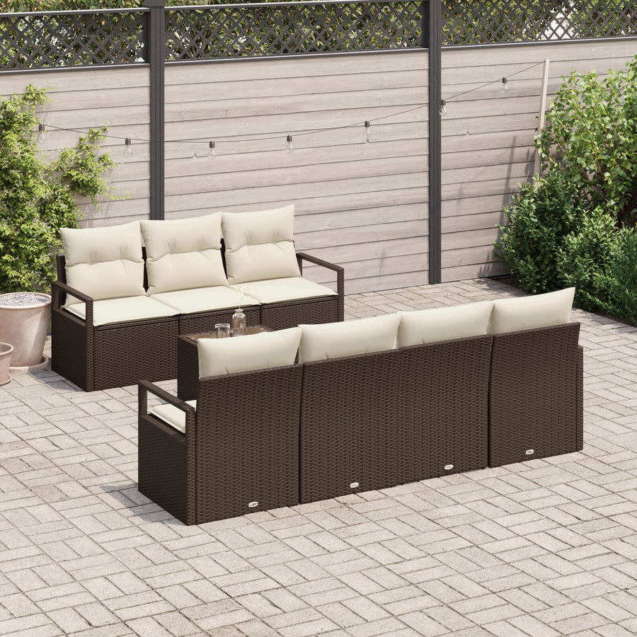 8-Delige Tuin Sofa Set Met Kussens Bruin Poly Rattan,  2-Zits Tuin Sofa Met Kussens Bruin Poly Rattan