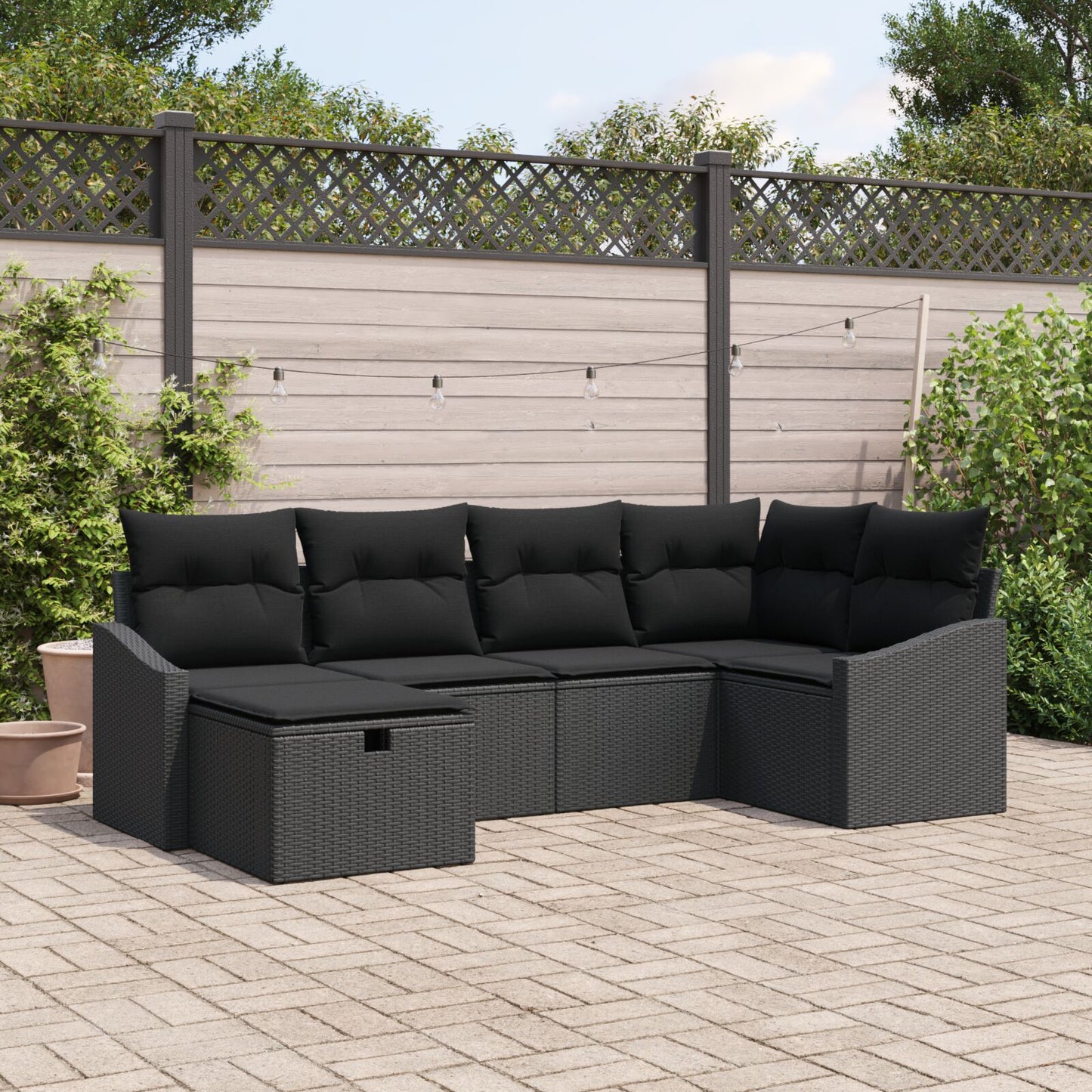 6 Delige Tuin Sofa Set Met Kussens Zwarte Poly Rattan