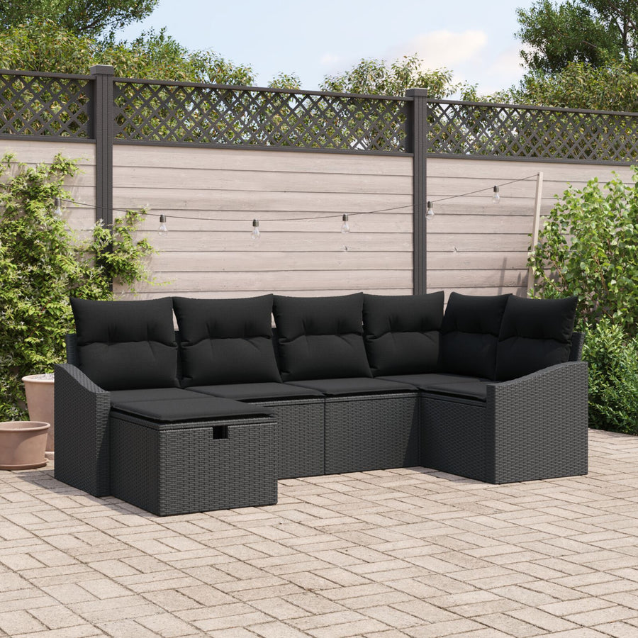 6 Delige Tuin Sofa Set Met Kussens Zwarte Poly Rattan