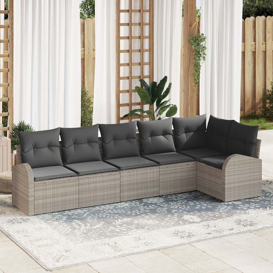 6-Delige Tuinsalonset Met Kussens Poly Rattan Lichtgrijs zonder tafel