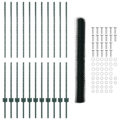 Hekpalen 11 St U-Kanaal Groen 140 Cm Staal,  Hexagonaal Hek Groen 1.4X25 M Staal