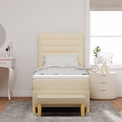 Boxspring Bed Met Matras En Bank Stof Crème 80 x 200 cm Lijnen ontwerp