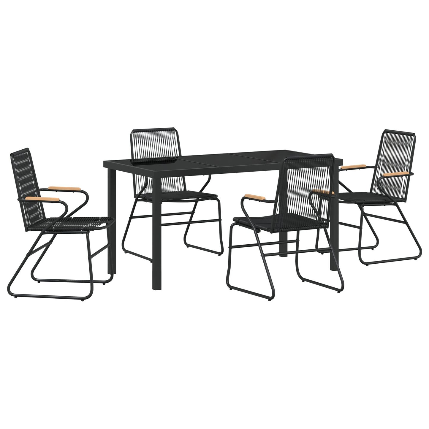 5-Delige Tuin Eetset Zwart Pvc Rattan