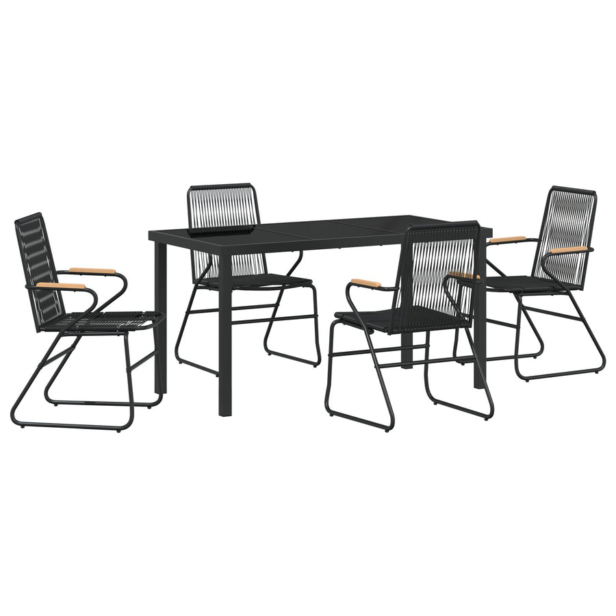 5-Delige Tuin Eetset Zwart Pvc Rattan