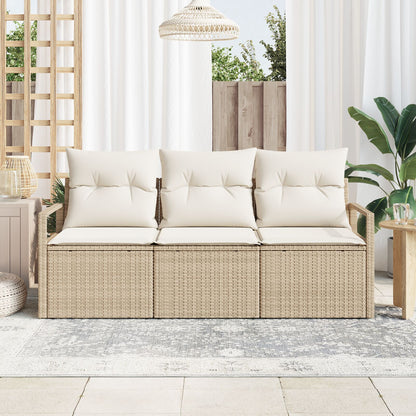 3-Delige Tuinsofa Set Met Kussens Beige Poly Riet, 2-Zits Tuinsofa Met Opbergruimte & Kussens Beige Poly Riet Gegalvaniseerd Staal
