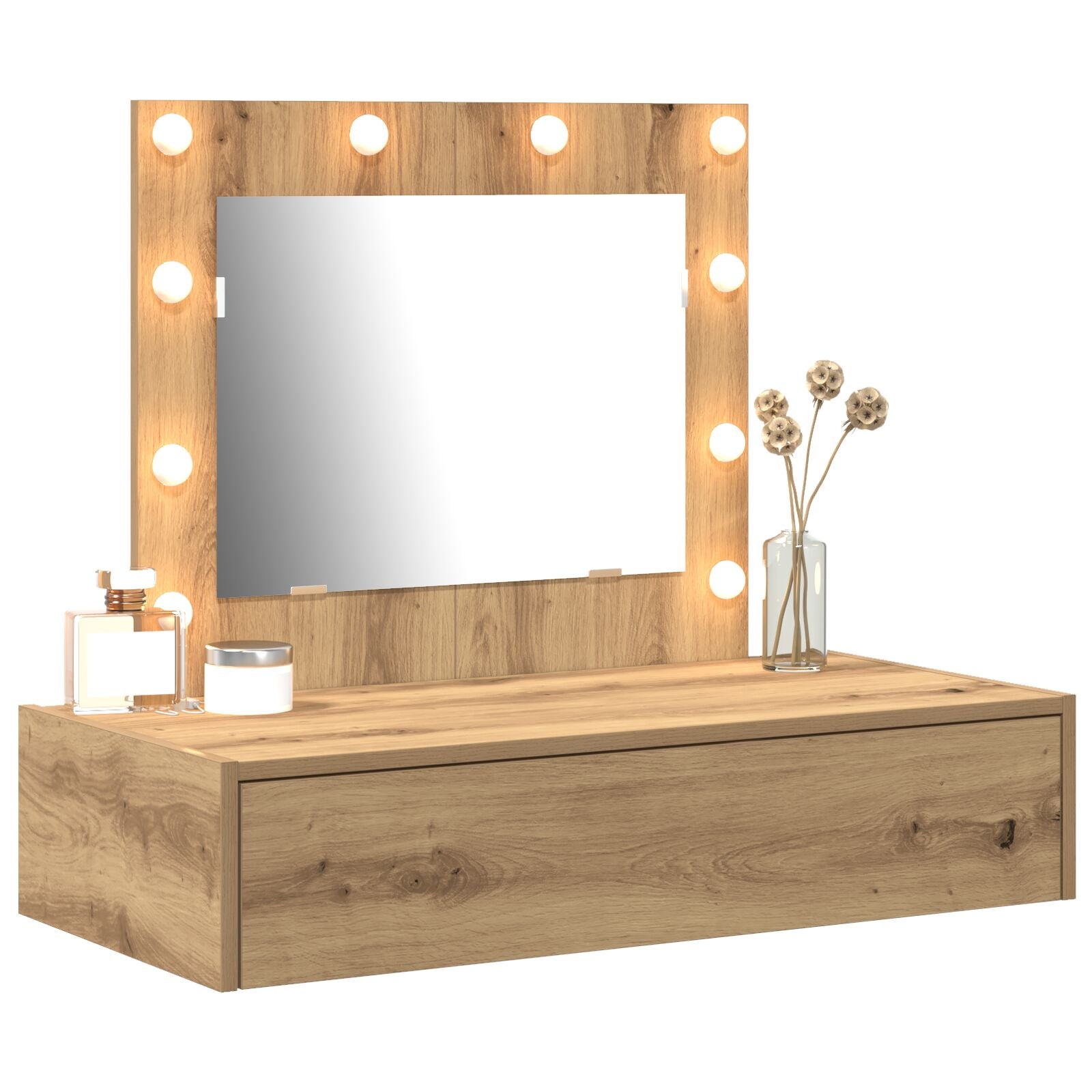 Wandkaptafel -Verlichting 83 x 40 x 70 cm Ambachtelijk eiken met LED