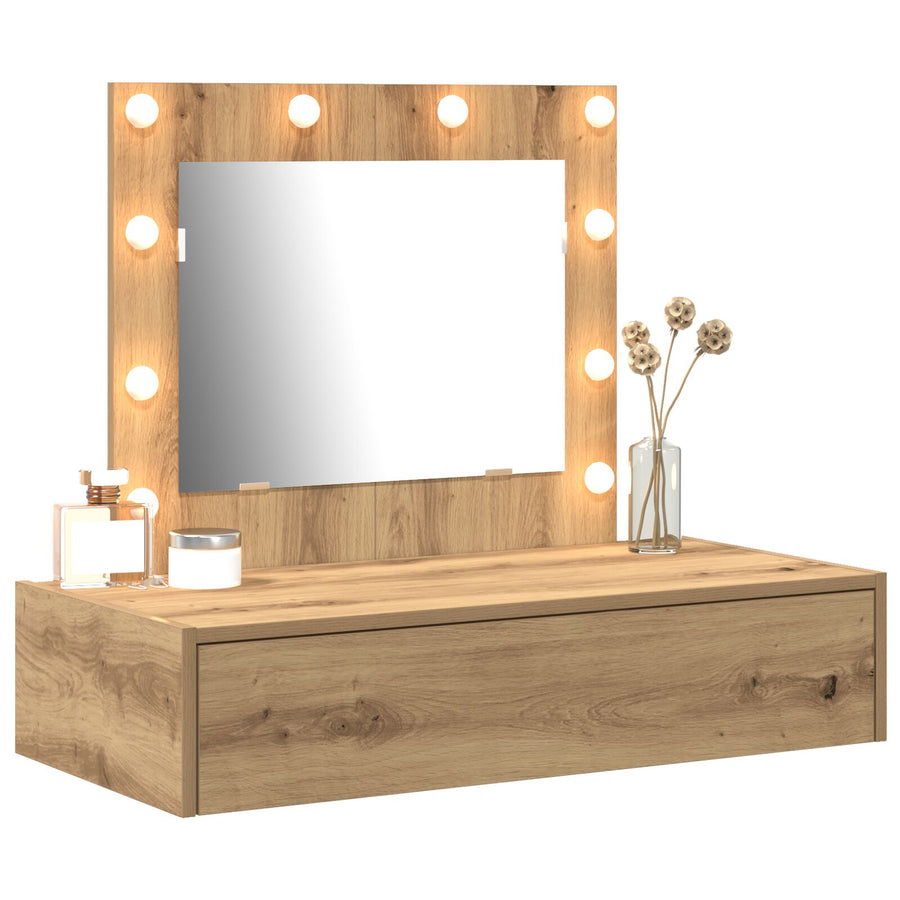 Wandkaptafel -Verlichting 83 x 40 x 70 cm Ambachtelijk eiken met LED