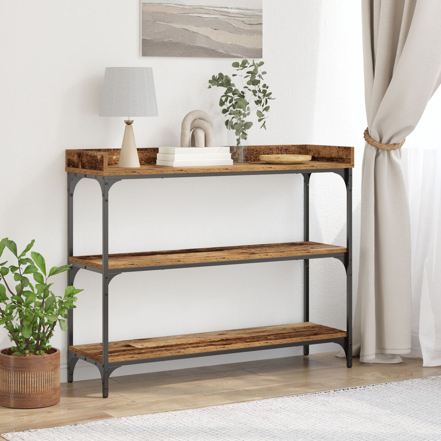 Console Tafel 100X30X80 Cm Engineered Hout En Staal Oud hout 100 cm