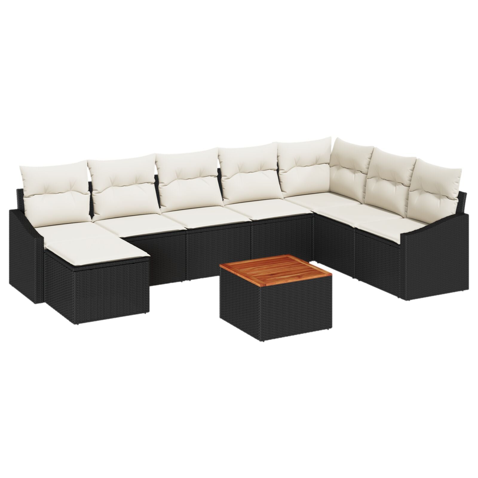 9 Delige Tuin Sofa Set Met Kussens Zwart Poly Rieten Acaciahout