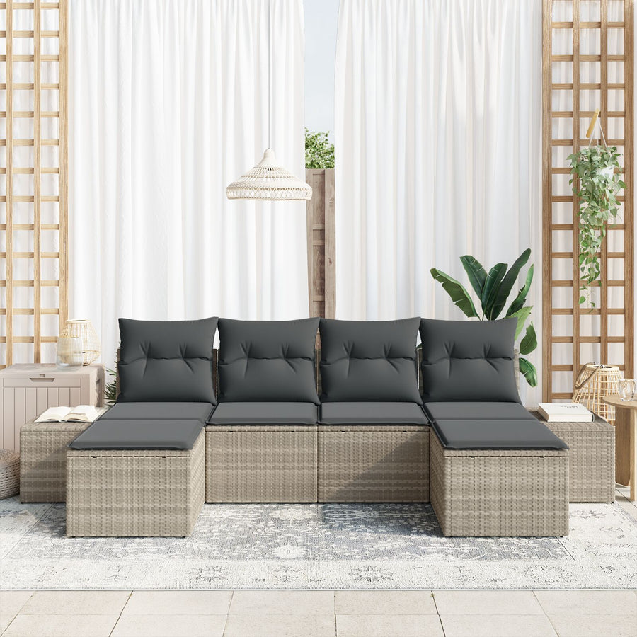 6-Delige Tuin Sofa Set Met Kussens Licht Grijs Poly Rattan