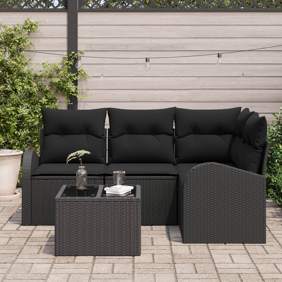 5-Delige Tuin Sofa Set Met Kussens Beige Poly Rattan Zwart met tafel
