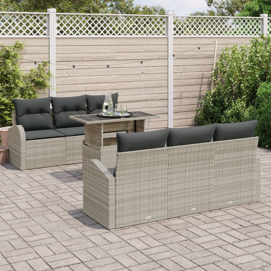 7-Delig Tuin Bankstel Met Kussens Lichtgrijs Poly Rattan