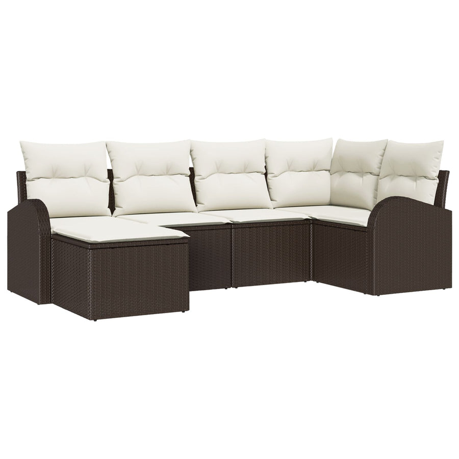 6 Stuks Tuin Sofa Set Met Kussens Bruin Poly Rattan