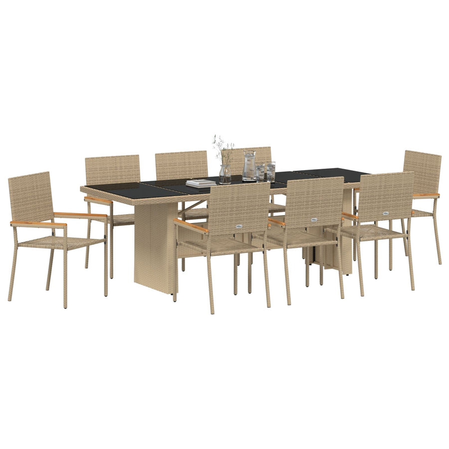 9-Delige Tuin Eetset Beige Poly Rattan Wit