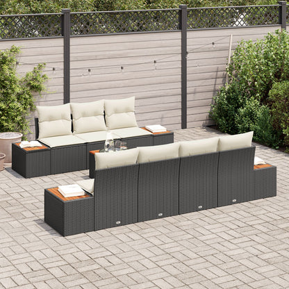 8-Delige Tuinsofa Set Met Kussens Zwart Poly Riet Acacia