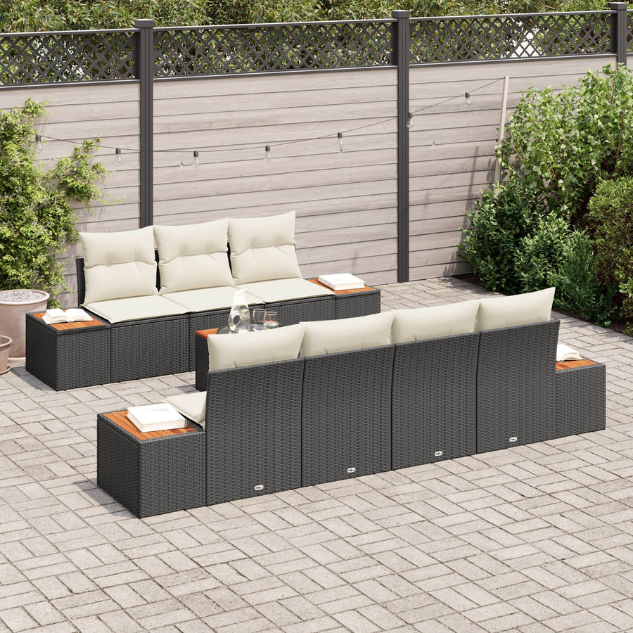 8-Delige Tuinsofa Set Met Kussens Zwart Poly Riet Acacia