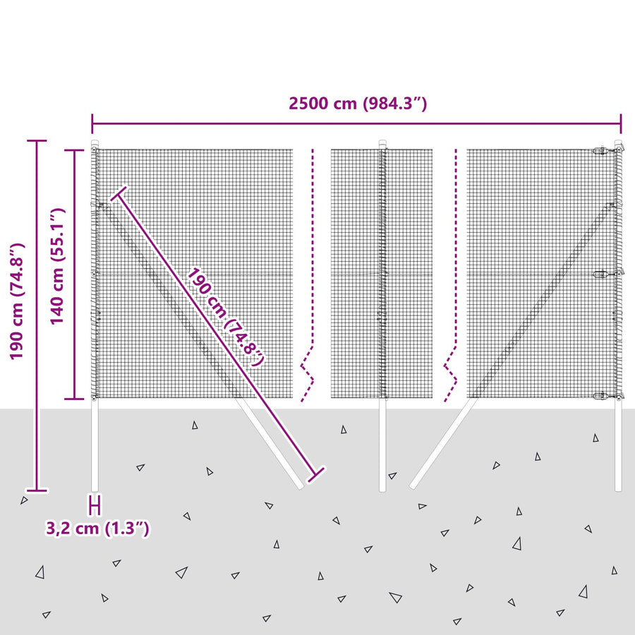 Gelast Draad Fence Met 13 Palen Groen 1.4X25 M Staal Gegalvaniseerd Staal