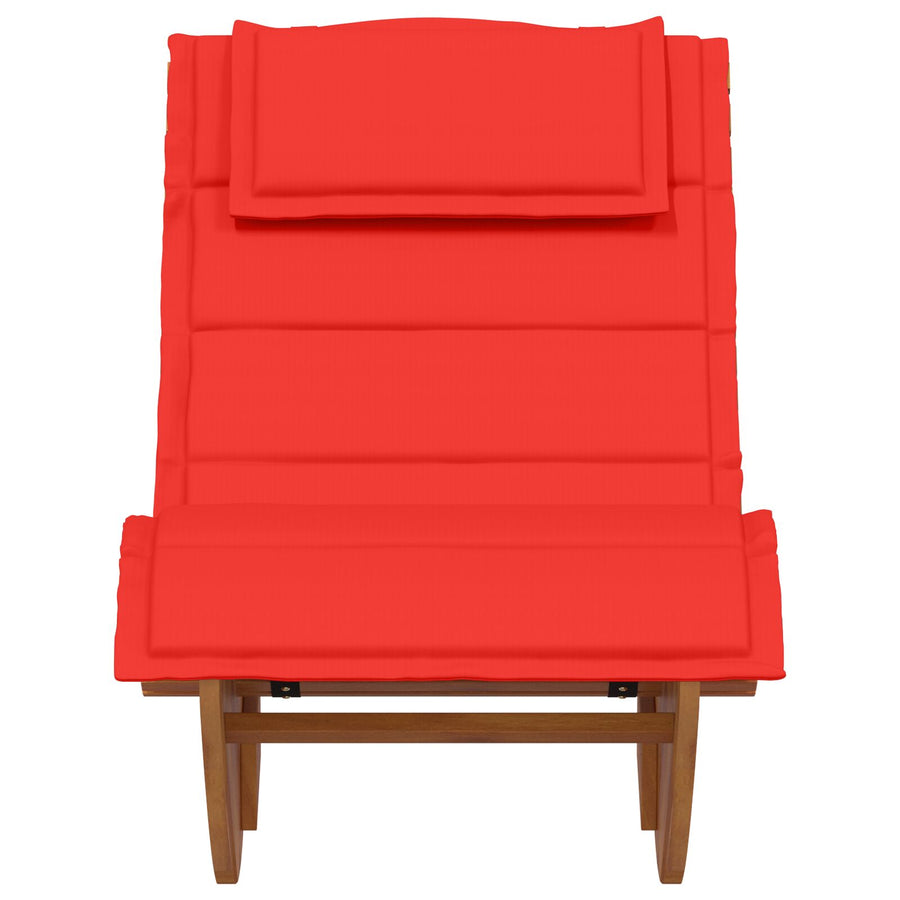 Ligstoel Set Van 2 Rood Hout En Stof Standaard Inklapbaar