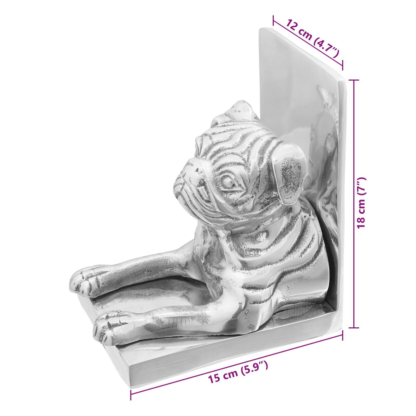 Boeksteunen 2 Stuks Zilver 12X15X18 Cm Aluminium Hond