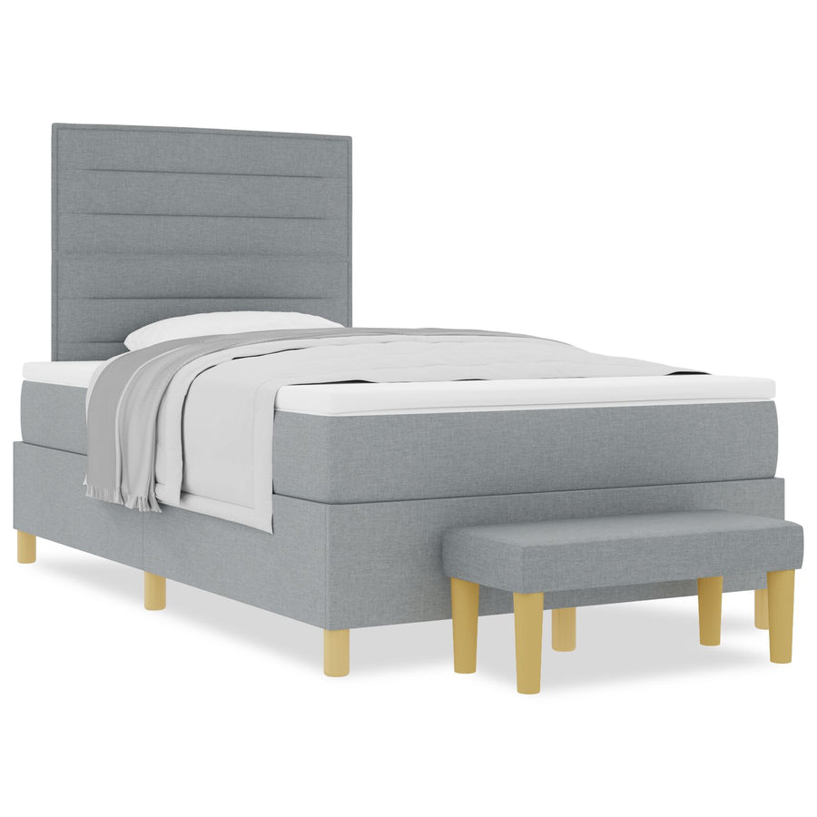 Boxspring Bed Met Matras & Bank Lichtgrijs 120X190 Cm Stof Blauw