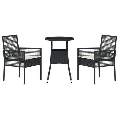 3 Delige Tuin Eettafel Set Zwart Poly Rattan