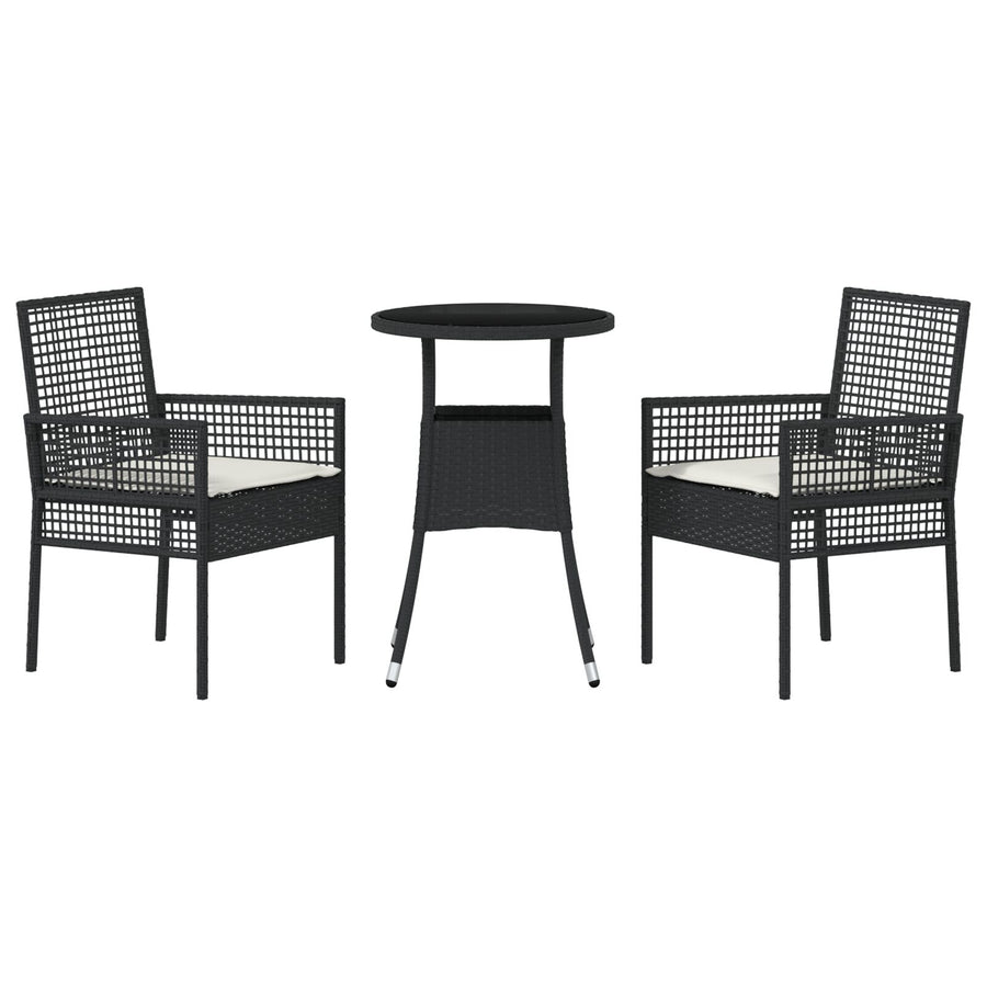 3 Delige Tuin Eettafel Set Zwart Poly Rattan