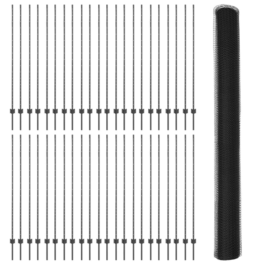 Hekpalen 22 Stuks U-Kanaal Grijs 150 Cm Staal,  Zeshoekig Hek Grijs 1.5X100 M Staal