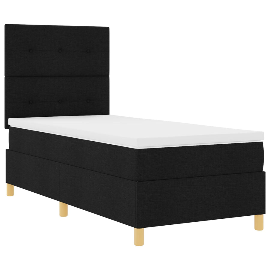 Boxspring Bed Met Matras Zwart 90X200 Cm Stof Blauw