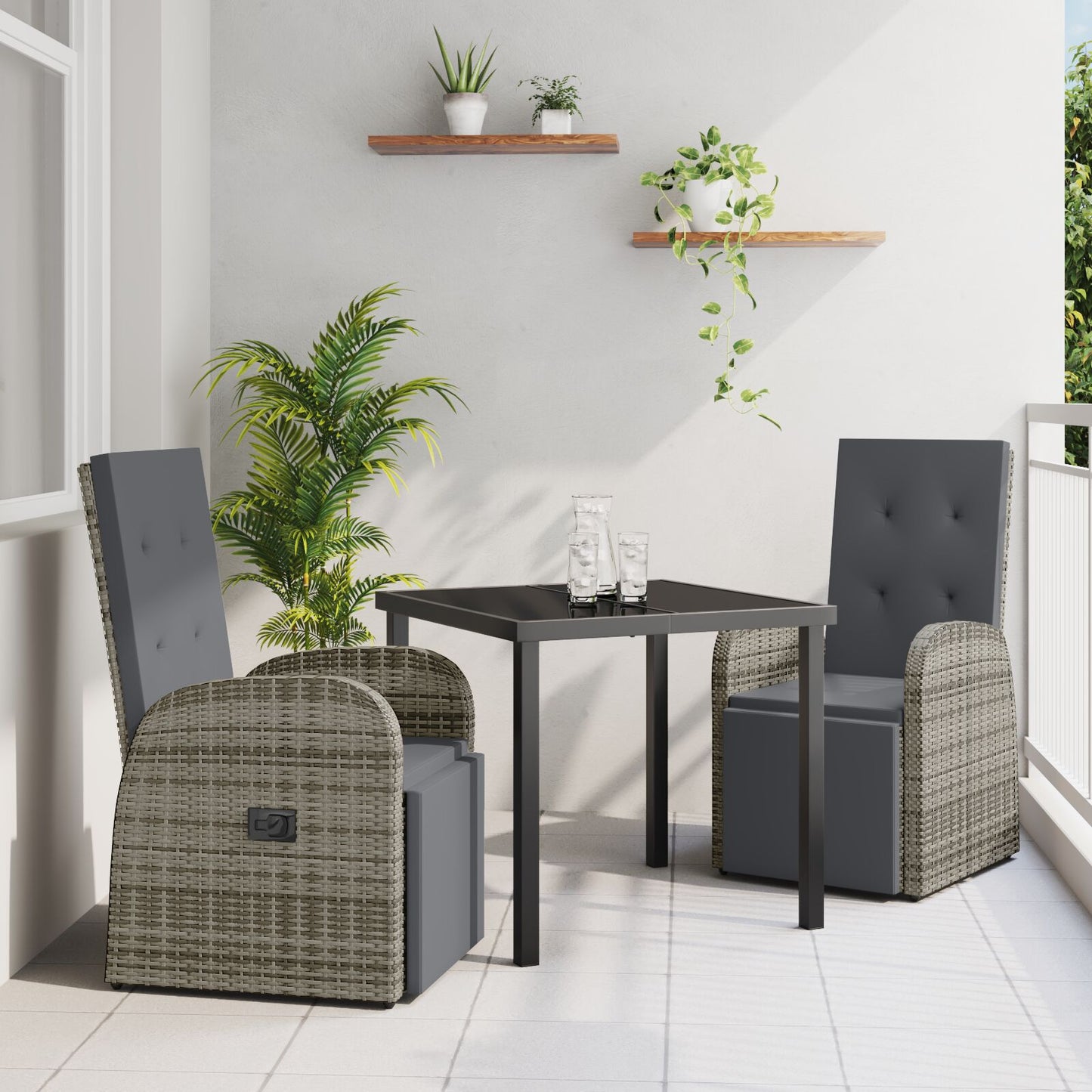3-Delige Tuin Eetset Met Kussens Grijs Poly Riet